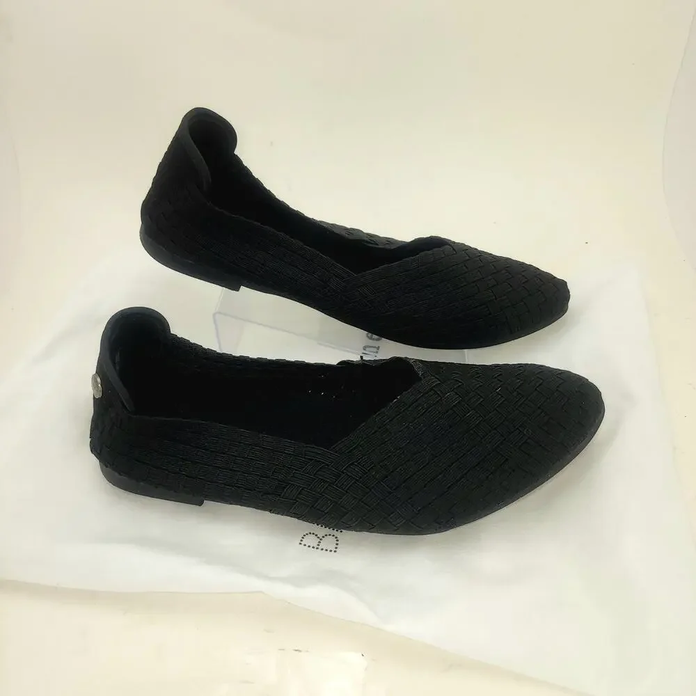 Bernie Mev Catwalk Flats Womens 9/9.5 Black Weave Comfort Memory Foam Slip On - Picture 2 of 7
